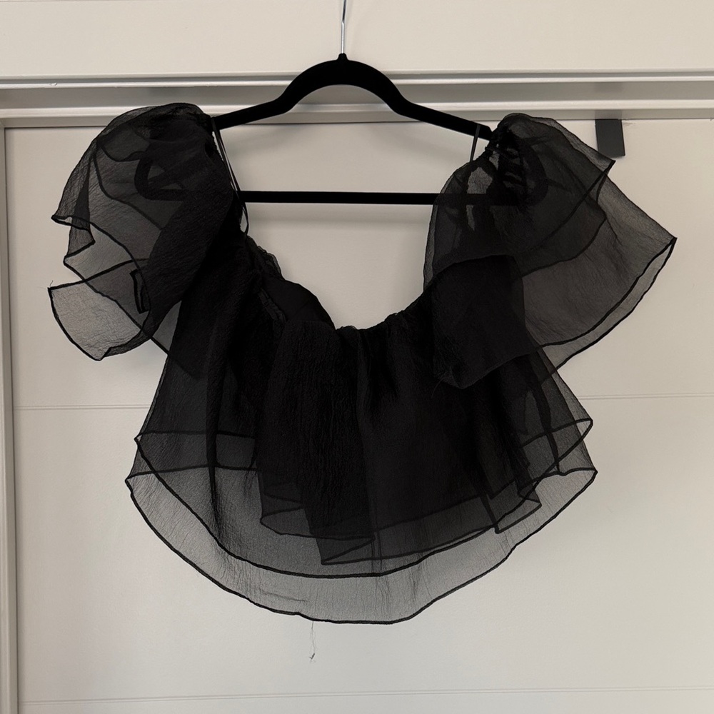 Off-Shoulder Black Sheer Ruffle Blouse